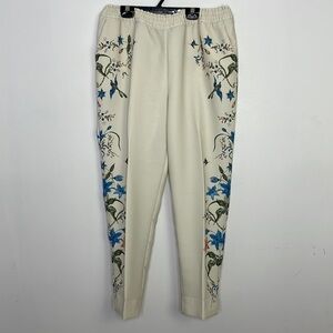 H&M off white floral birds side print elastic waist pants